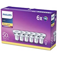 Philips GU10 LED - Bombillas Cristal- 4.6 W Equivalentes a 50 W en Incandescencia- 355 Lúmenes- Luz Blanca Cálida- pack…
